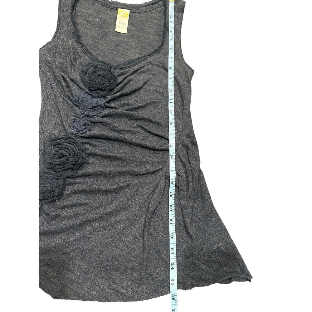 Free People Dark Gray Floral Appliqué Ruched Tank Top Sleeveless Size XS - Picture 7 of 7